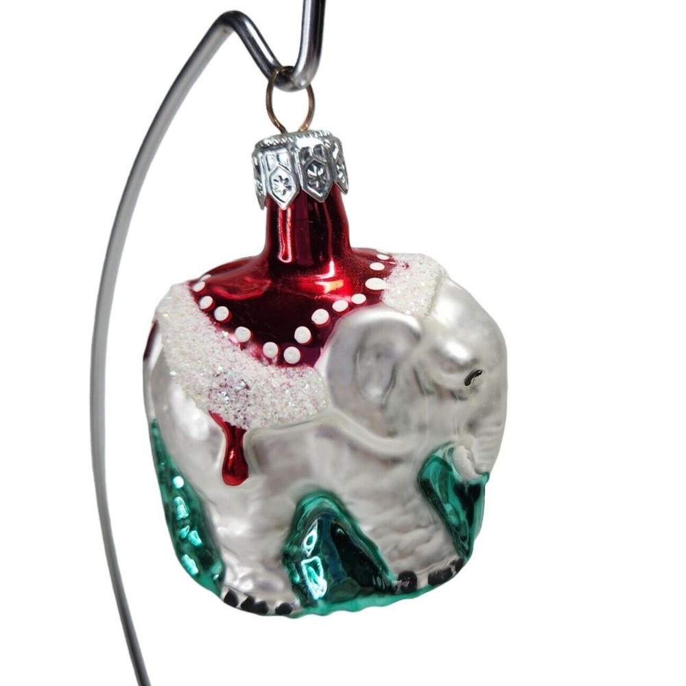 Vintage Circus Elephant 1970-80 Poland Mercury Glass Silvered Christmas Ornament